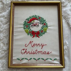 Embroidered Merry Christmas Wall Art with Gold Frame